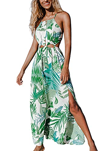 CUPSHE Women s Leafy Cutout Maxi Sleeveless Dress, M Green