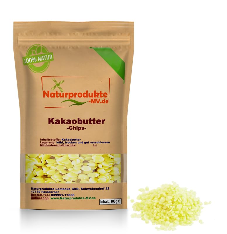Kakaobutter Chips 100 g für Schokolade & zum Backen Kakao Butter Stücken Nibs Theobroma cacao 100g