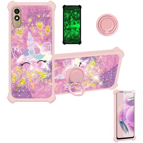 jioeuinly Blu C5l Max 2024 Case Compatible with Blu C5l Max Phone Case Cover [with Tempered Glass Screen Protector][Hard PC + Soft Silicone][Gold Glitter+Luminous] JSF-DJS