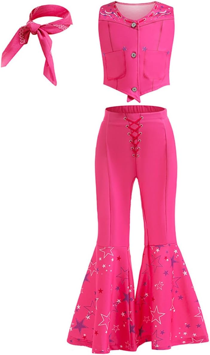 iTVTi Cowgirl Costume Girls Hot Pink Kids Disco Outfits Movie Dress up for Halloween Birthday Party Cosplay