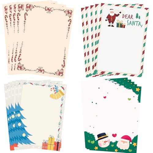 100 folhas de papel de papelaria de Natal, 4 designs, papel para impressora, papel de carta de Natal