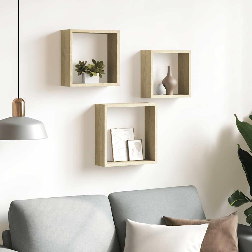 Set di 3 mensole sospese sospese in rovere Sonoma, per soggiorno, camera da letto, cucina, bagno, corridoio, ufficio, design organizer