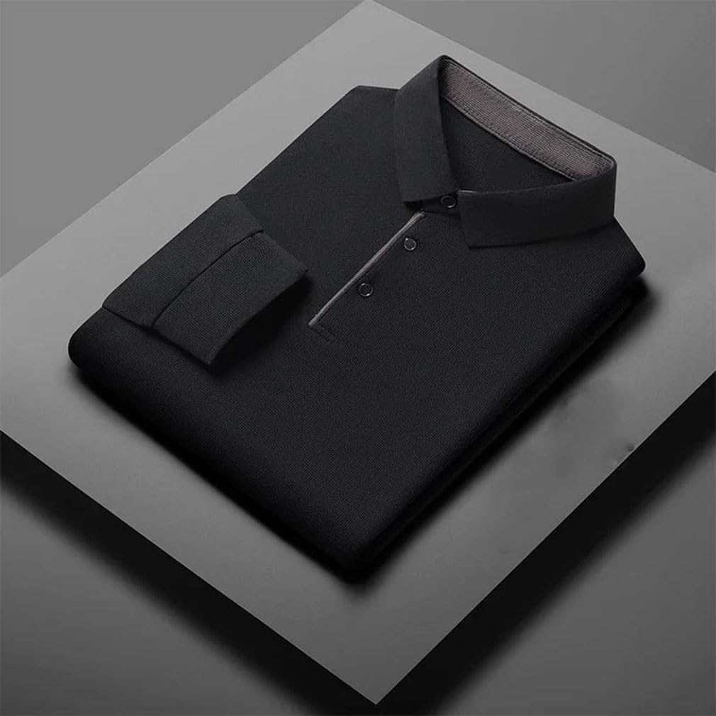 Men's Business Casual Long Sleeve Solid Color Polo Shirt Fashionable Warm Four Seasons All-Match Top