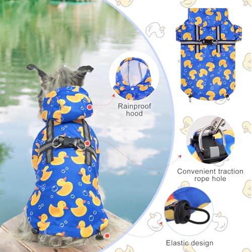 Image of BEAUTYZOO Dog Raincoats for Small Dogs, Waterproof Rain Jacket with Hood | Puppy Rain Jacket with Harness, Reflective Poncho with Harness Built in, Rain Gear Clothes with Hat for Boy Girl, Blue S