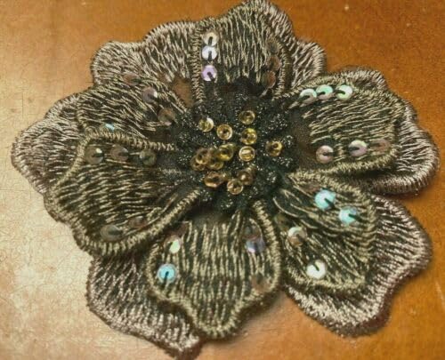 Slate Moss Embroidered Applique Hand Sewn Layered Flower 3.5