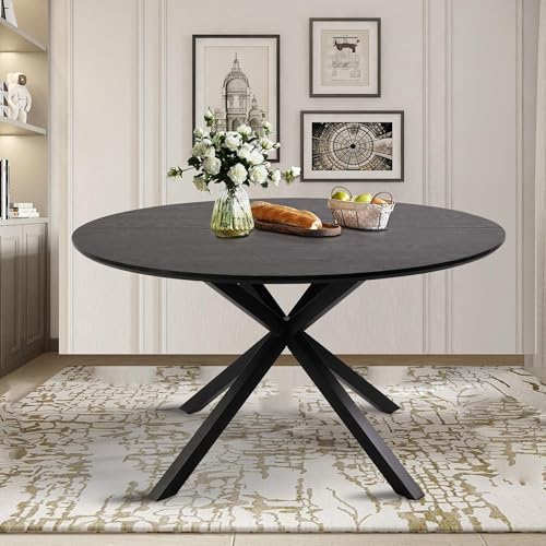 Amazon.com - Fadidio 53” Round Dining Room Table, Black Round Dining ...