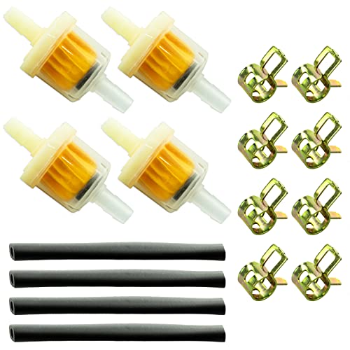 Filtre Essence Moto - Universel Filtre Essence Tondeuse 4 Pièces Filtre Carburant 5mm, 4 Pièces Conduite de Carburant et 8 Pièces Collier de Serrage pour...