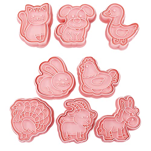 BOGEEL 8 Pieces/Set Cookie Cartoon Farm Animals Theme Pressable Biscuit Molds Cookie Stamps Kitchen Pastries Tool