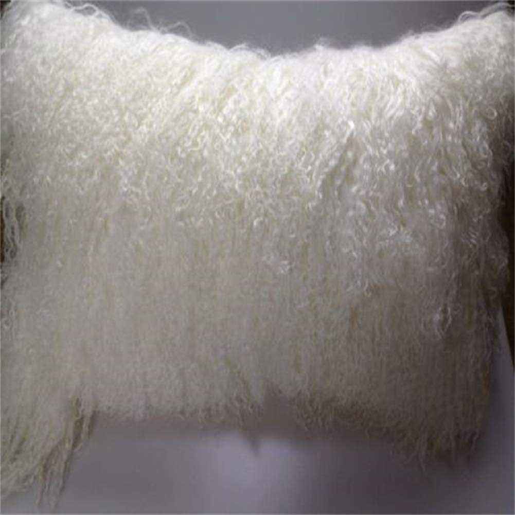 Seek4comfortable Genuine Mongolian Tibetan Lamb Fur Wool Rectangular Throw Pillow Cushion，White - 8" x 20"