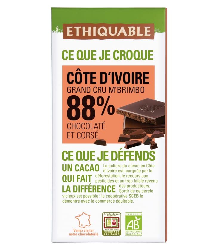 Chocolate negro Cru grande, 88% orgánico y justo