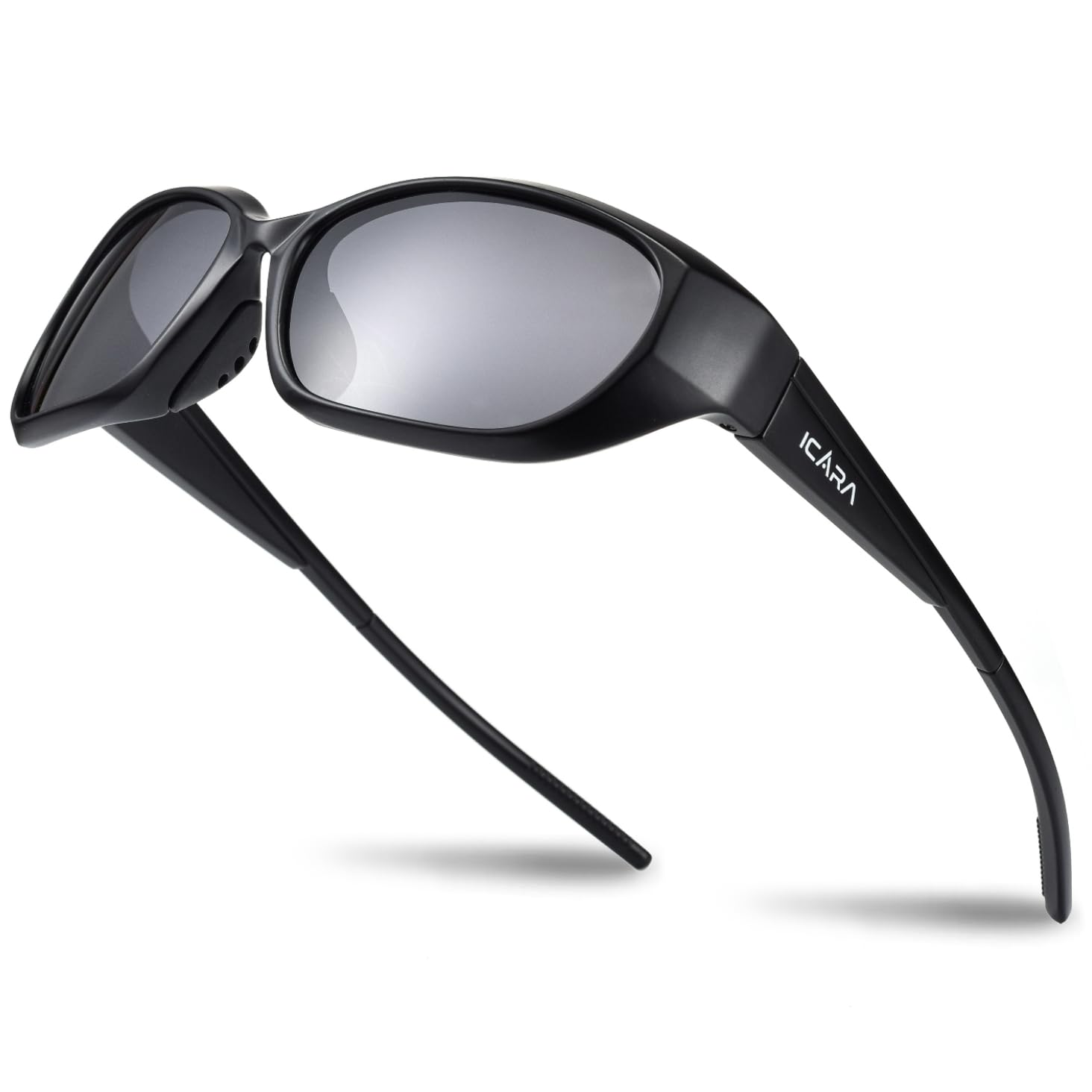 ICARA Polarized Sport Sunglasses for Men Women, UV400 Protection TR90 Frame, Ideal for Driving Cycling Fishing Running, Black Frame/Black Lens
