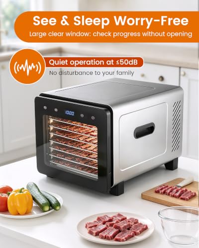 Image of Food Dehydrator Machine, 720W 8-Tray Stainless Steel Dryer with Clear Window Door, 95-170F Digital Temp Control & 24H Timer, 360 Airflow for Jerky, Fruit, Herbs, Dog Treats