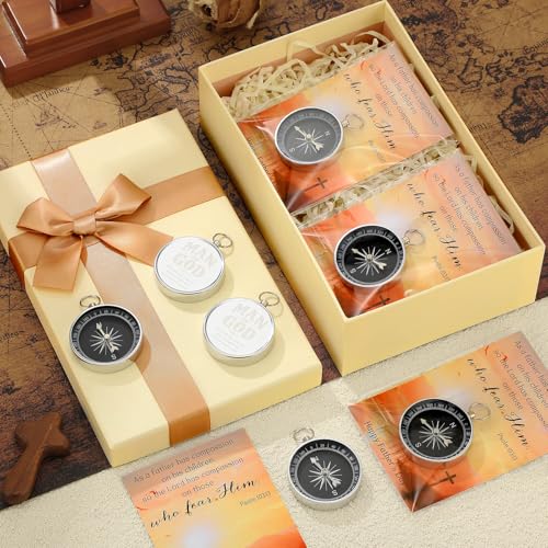 20 Sets Compass Bulk Gifts Father's Day Bible Verse Mini Compass Man of God Religious Cards Christian Cards y bolsas OPP para Papá Regalos de Pastores Decoración Náutica de Viaje para Fiesta miniatura 3
