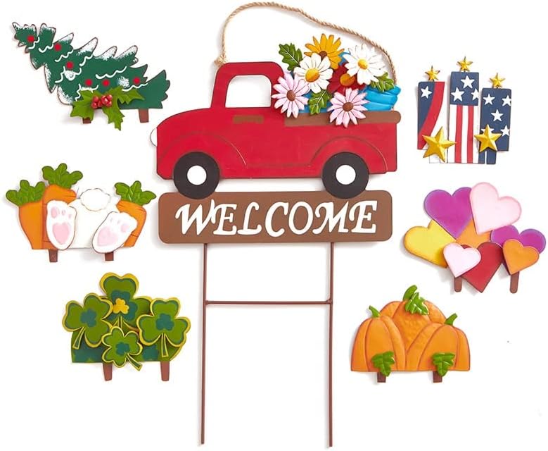 8-Pc. Interchangeable Garden Truck Stake Set with Seasonal Sign Loads