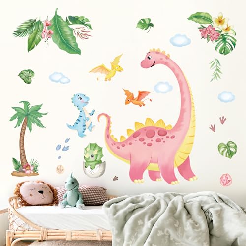 Vinilos Decorativos Dinosaurio Rosa y Palmera 30x90 cm miniatura 3
