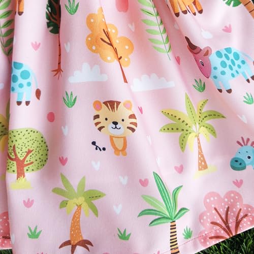 Image of Stanwells Kids Baby Girls Off-White Animal Print Cotton Rayon Knee-Length Frock | Sleeveless Summer Dress with Lion Print & Flared Back Zipper (6 Months-7 Years)
