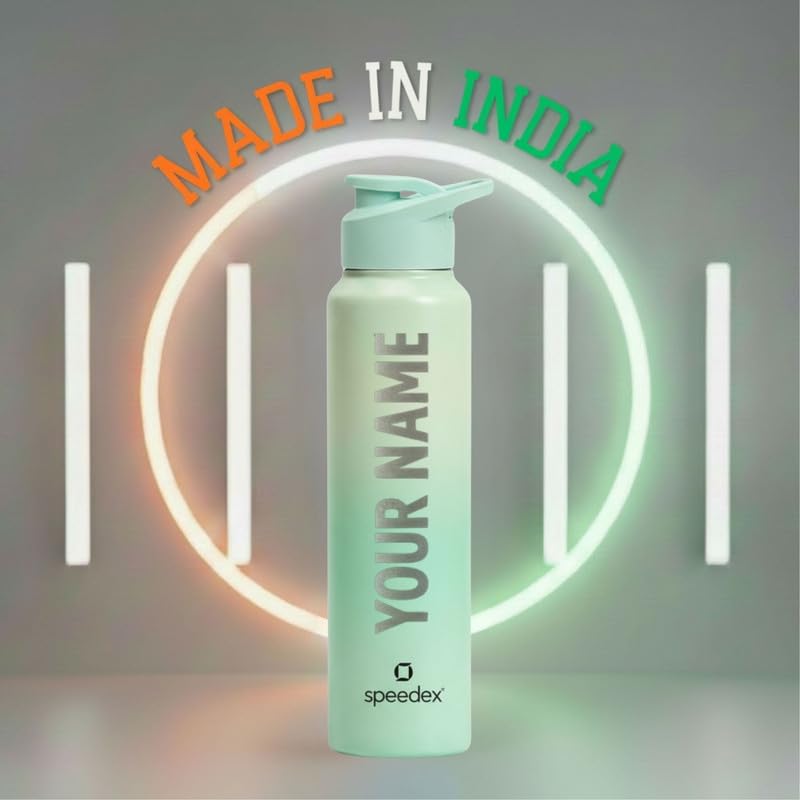 Image of Speedex Engraved Name Stainless Steel Sipper Water Bottle 1 Ltr - Customised Personalised Bottle for Kids & Adults, School, Gym, Sports, Dual Green, Set of 1