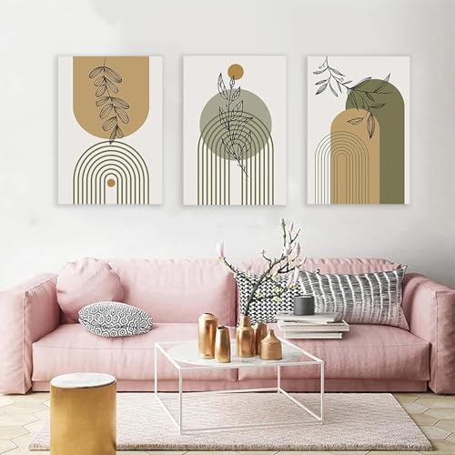 Affiche Boho Géométrique et Feuilles Vertes | Toile Salon Moderne - 3