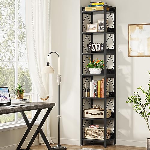 Tribesigns 78.7 Inch Tall Skinny Narrow Bookshelf Bookcase, Black - Image 4