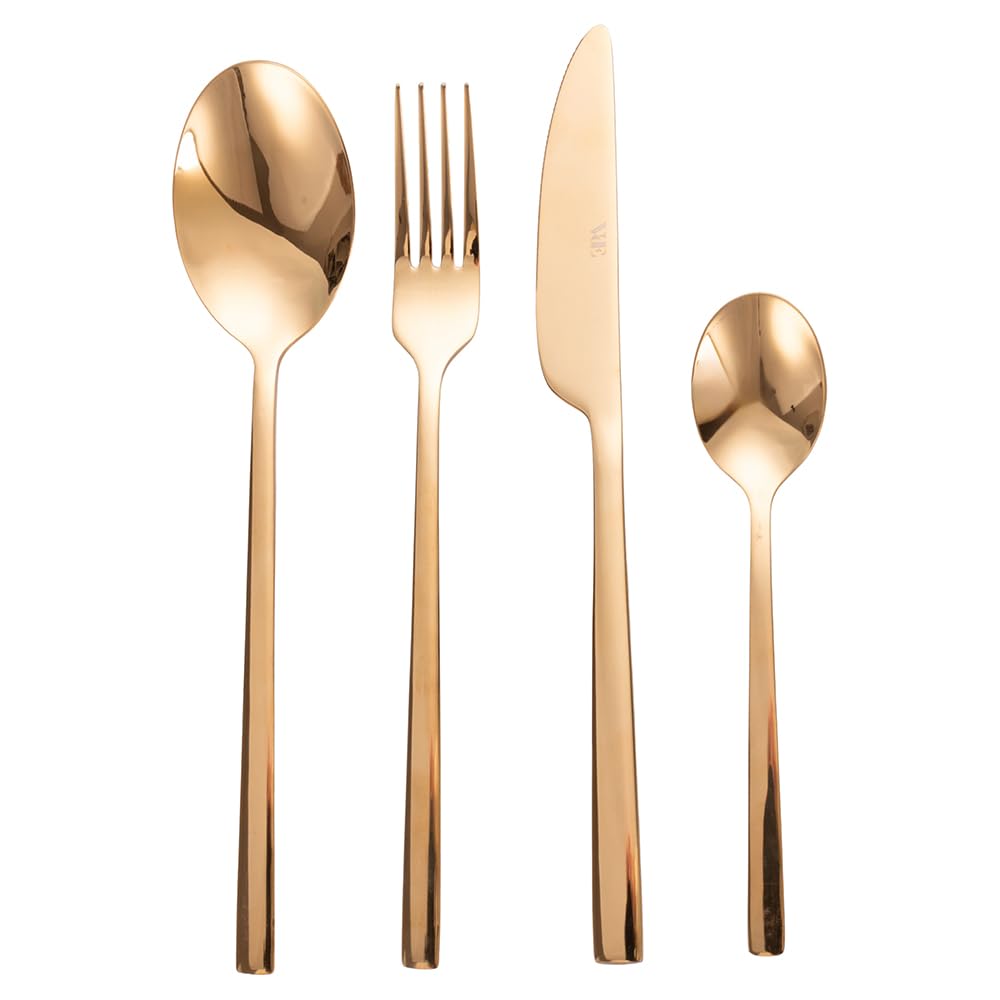 Stylo Besteck-Set, Edelstahl, schmaler Griff, glänzend, goldfarben, 24-teilig