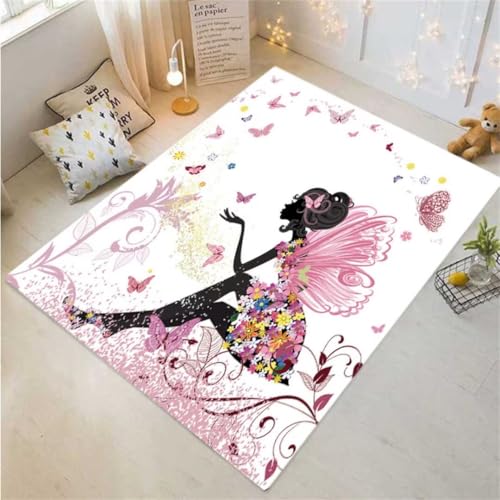 Tapis rose lavable 70x140cm imprimé papillon pour objet decoration moderne