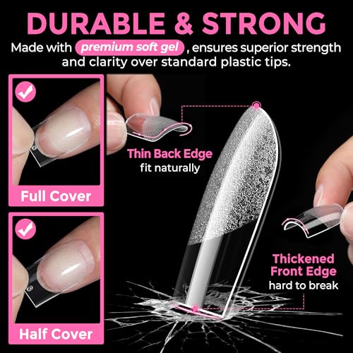 Image of UNA GELLA Sharp Square Nail Tips Short 216pcs Gel Nail Tips Square Straight Pre-Etched Half Matte Full Cover Press on Clear Acrylic Nails for DIY Manicure Nail Extensions Home Salon 12 Sizes
