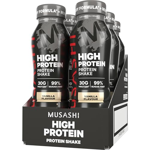 Musashi High Protein Ready to Drink Protein Shake, Vanilla, High Protein, Low Carb, Post-Workout Recovery, Muscle Support, Pack of 6 (6 x 375ml Protein Shakes)