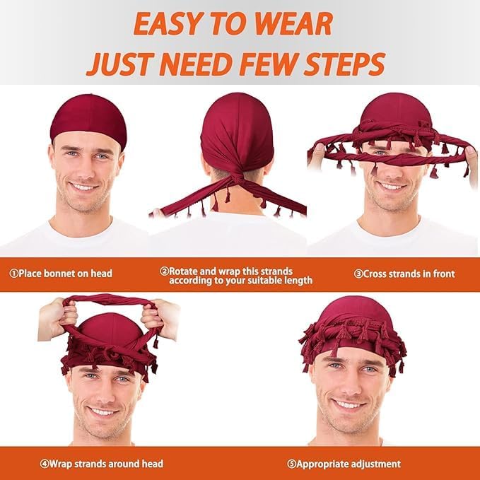 4 Pieces Satin Lined Turban Silky Head Wraps for Men, Halo Turban Mens Turban Head Scarf for Hair - Image 4