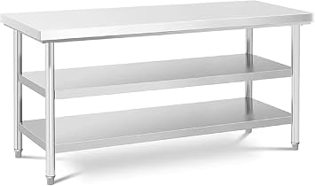 Triple Layer Stainless Steel Catering Work Table 120x70x85cm   Heavy Duty Workbench 1MM Thick 201 Stainless Steel Prep table Commercial, Industrial Worktop with Undershelf Storage