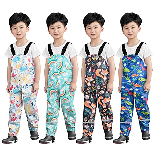 Kids Boys Rain Pant Dinosaur Jumpsuit Toddler Waterproof Overalls Girls Fishing Pants Rain Gear Adjustable Romper Wear