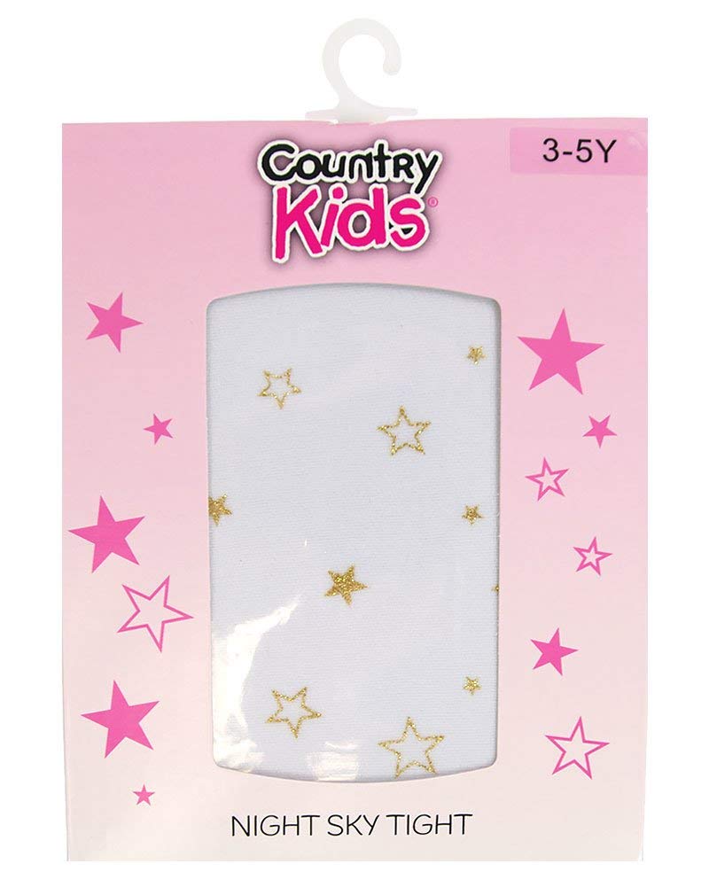 Country Kids Girl's Night Sky Tights, White (White/Gold ), 6-8 Years UK