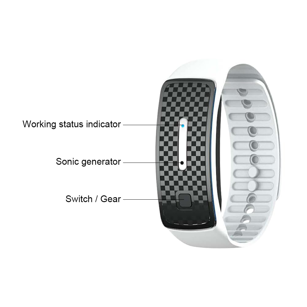 Pulsera Repelente de Mosquitos ultrasónica, 3 Modos, Pulsera para niños y Adultos, Resistente al Agua, Recargable para Acampar, Pescar, Deportes al Aire Libre (Blanco)