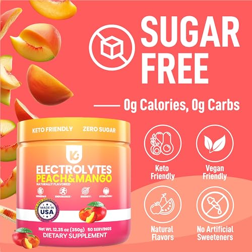 Image of Keppi Electrolytes Powder - Peach Mango Flavor - No Sugar Hydration Supplement with Potassium, Magnesium, Sodium - 50 Servings - Keto, Vegan, Fasting-Friendly, Zero Calorie Electrolyte Drink