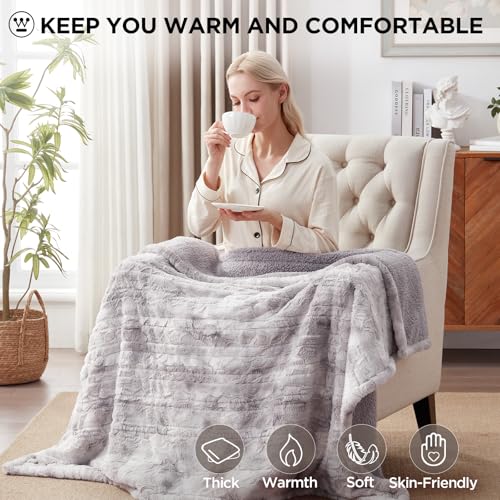 Image of Westinghouse Electric Throw Blanket, Faux Fur Heated Blanket with 6 Heating Levels & 2-10 Hours Auto Off, Soft Cozy Sherpa Heated Blanket Washable Blanket (50 inch x 60 inch Throw Size, Light Grey)