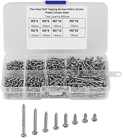 800PCS M2 Self Drilling Phillips Screw Assortment Kit 8 Sizes Stainless Steel Mini Cross Drive Pan Head Tapping Wood Screws Fasteners Set