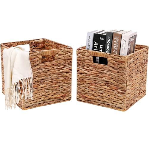 HOYCYA6 11x11in Wicker Storage Basket Set of 2 Collapsible Hyacinth Cube Storage Baskets,Storage...
