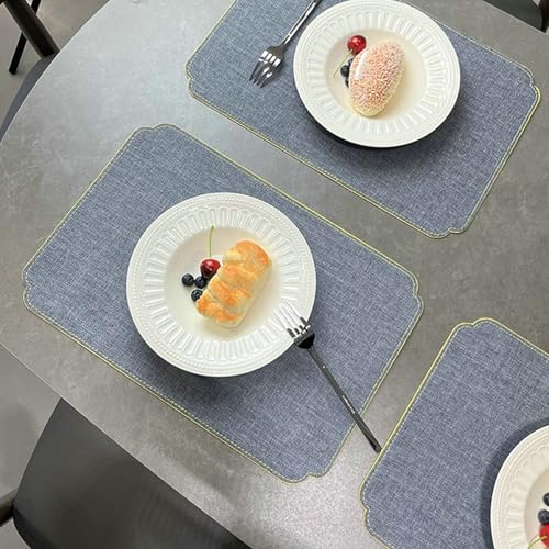 Set de table rectangulaire lot de 2 napperons impermeables bleu or - 3