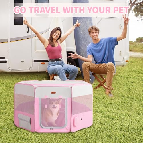 Image of Seiyierr Dog Playpen, Portable Pet Play Pen Foldable Carrying Case, Puppy Pens Outsid for Small Cat Indoor /Outdoor, Removable Mesh Shade Cover