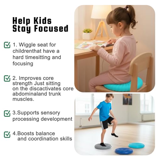 Image of Wobble Cushion Core Balance Disc, Wiggle Seat for Sensory Kids to Stay Focused, Non-slip Balance Pads with Inflation Pump for Physical Therapy & Core Strength