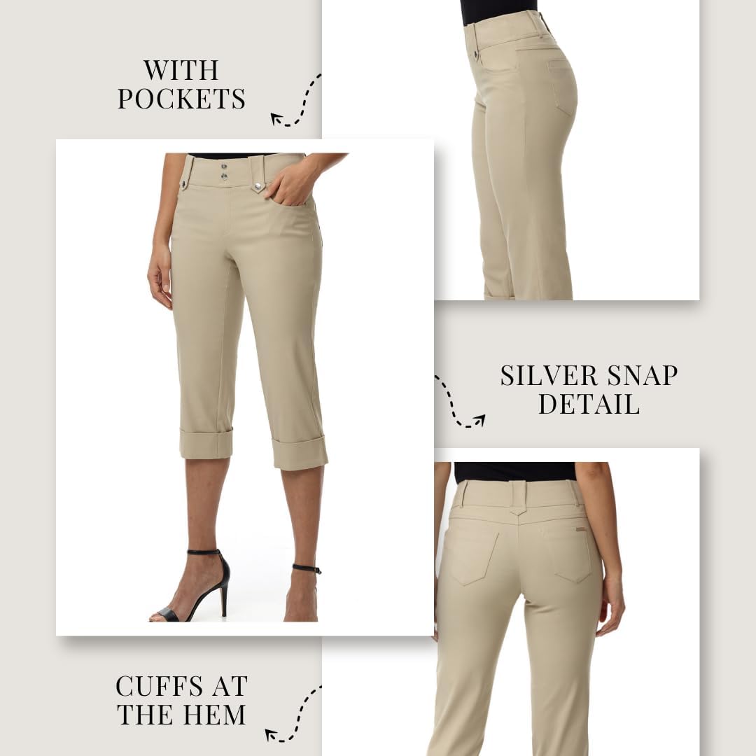 Rekucci Women's Ease into Comfort Modern Classic Cuffed Capri