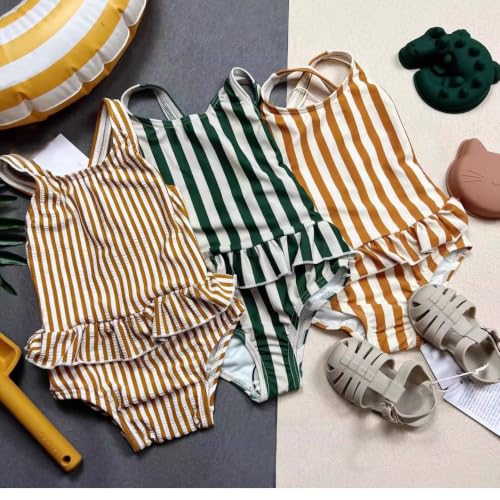 Image of Toddler Girls One Piece Swimsuits Crossback Backless Bathing Suit Whale Dolphin Shark Swimwear with Ruffle Butt UPF50+