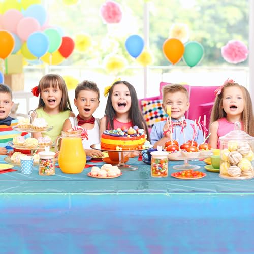 Image of FunnyPars 1 Pack Iridescent Blue Plastic Tablecloth,Shiny Blue Disposable Laser Rectangle Table Covers,Blue Holographic Foil Tablecloth Party Decorations for Birthday,40x108''