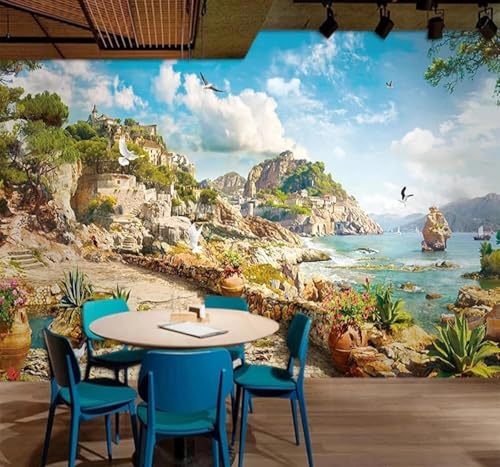 Papier peint 3D moderne salon grand format paysage ciel rétro 350x256cm - 3
