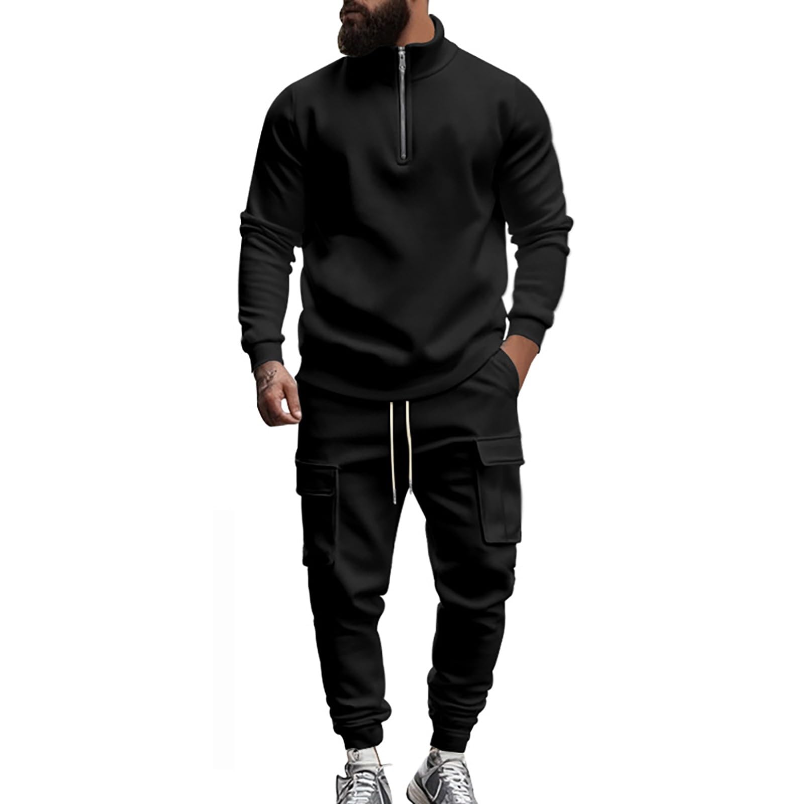liaddkv Trainingspak voor heren, sportpak, winter, warm sweatshirt en sportbroek, vrijetijdspak, trainingspak, trui, jogger, comfortabel, casual, huispak, jogger, set sportkleding, grijs, M