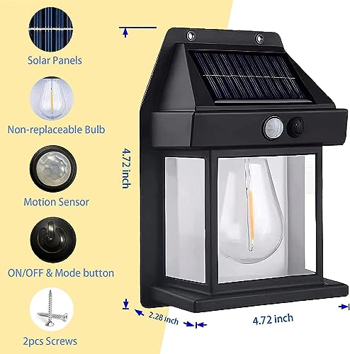 Solar Wall Lights Outdoor Pack of 2 Wireless Motion Sensor Lanterns with 3 Lighting Modes and IP65 Waterproof, Exterior Spotlight Fixtures for Garden Yard Patio Fence Outside Decorative