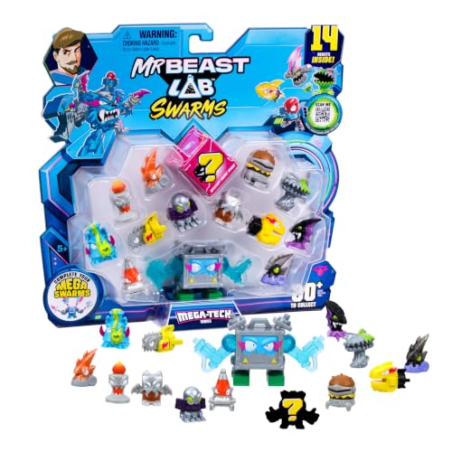 MrBeast Lab Swarms MEGATECH Series: Step out of the lab and prepare for battle. Collect Over 80 Unique Swarms.Fourteen Pack Includes 13 Micro Beasts 1 MEGA Swarm & Collector Guide.