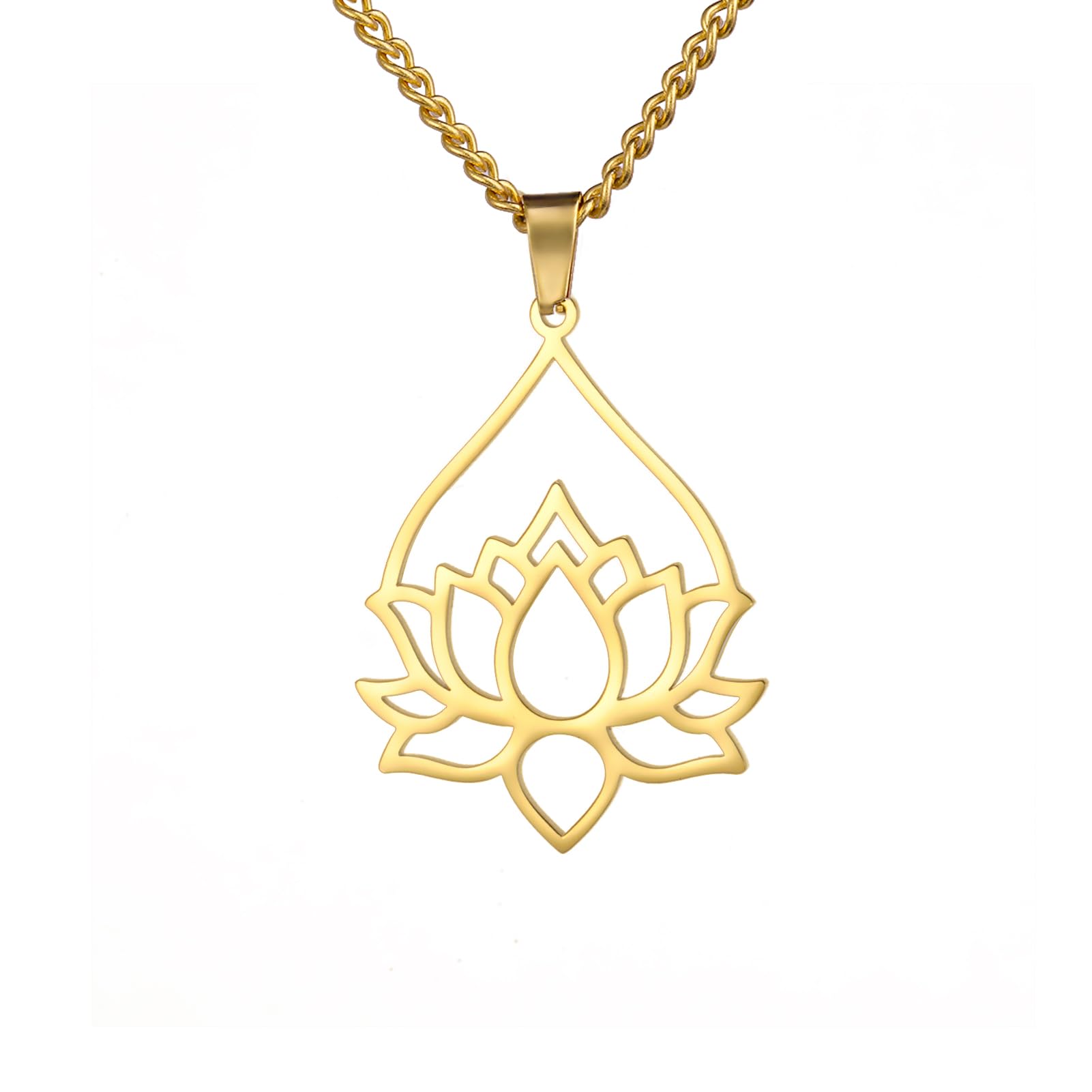 Kkjoy Collana Fiore Di Loto In Acciaio Inox, Ciondolo Yoga Per Donne, 45+5 Cm