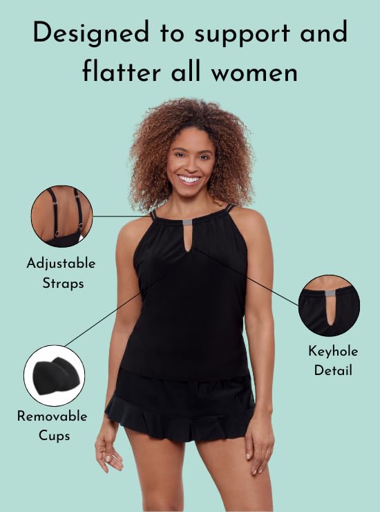 Aqua Green Women's Standard Keyhole High Neck Tankini Top4