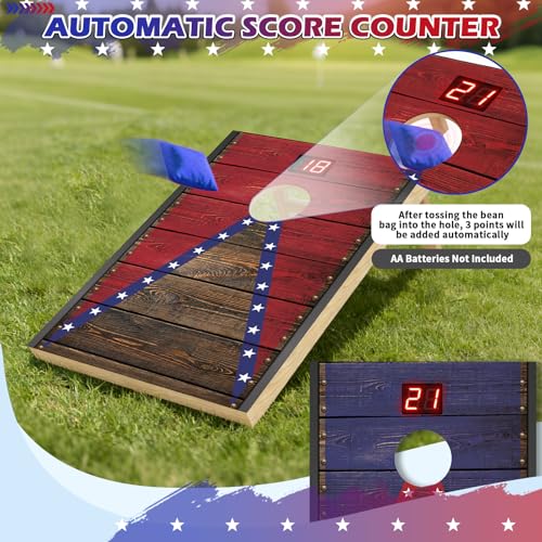 Image of Electronic Cornhole Board Set 4x2ft 3x2ft 2x1ft, Automatic Scoring Corn Hole Games for Adults & Kids, Wooden Portable Cornhole Set with 8 Bean Bags & Carrying Bag for Outdoor, Tailgate, Party