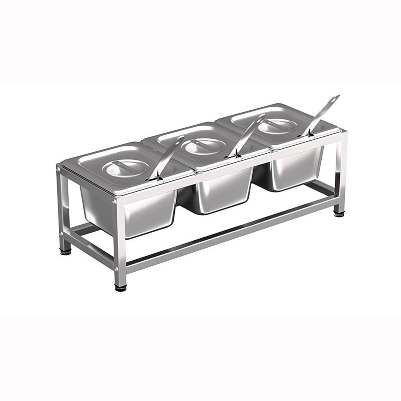 Dispenser per condimenti in acciaio inox con cucchiai e coperchio, portaspezie per salse, marmellate e ingredienti, ideale per ristoranti e negozi di tè al latte (3 scomparti)